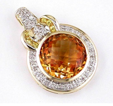 14 Karat Yellow Halo Gemstone Pendant