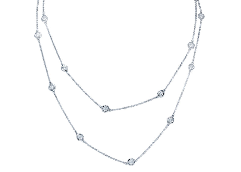 White 14 Karat Station Diamond Necklace