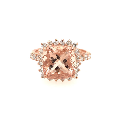 14 Karat Rosé Lady's Halo Gemstone Fasion Ring - ROYAL JEWELRY MFG, INC.