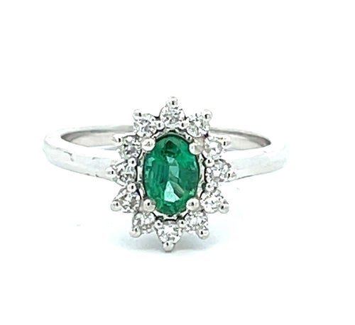 14 Karat White Lady's Halo Gemstone Fasion Ring - MALAKAN DIAMOND CO.