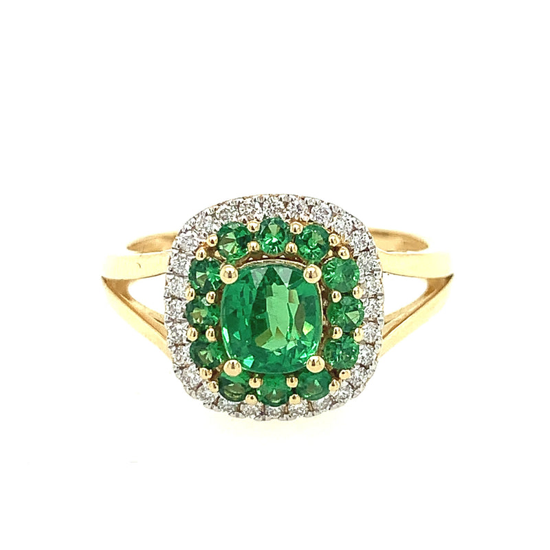 14 Karat Yellow Lady's Halo Gemstone Fasion Ring - ADG JEWELS LLC