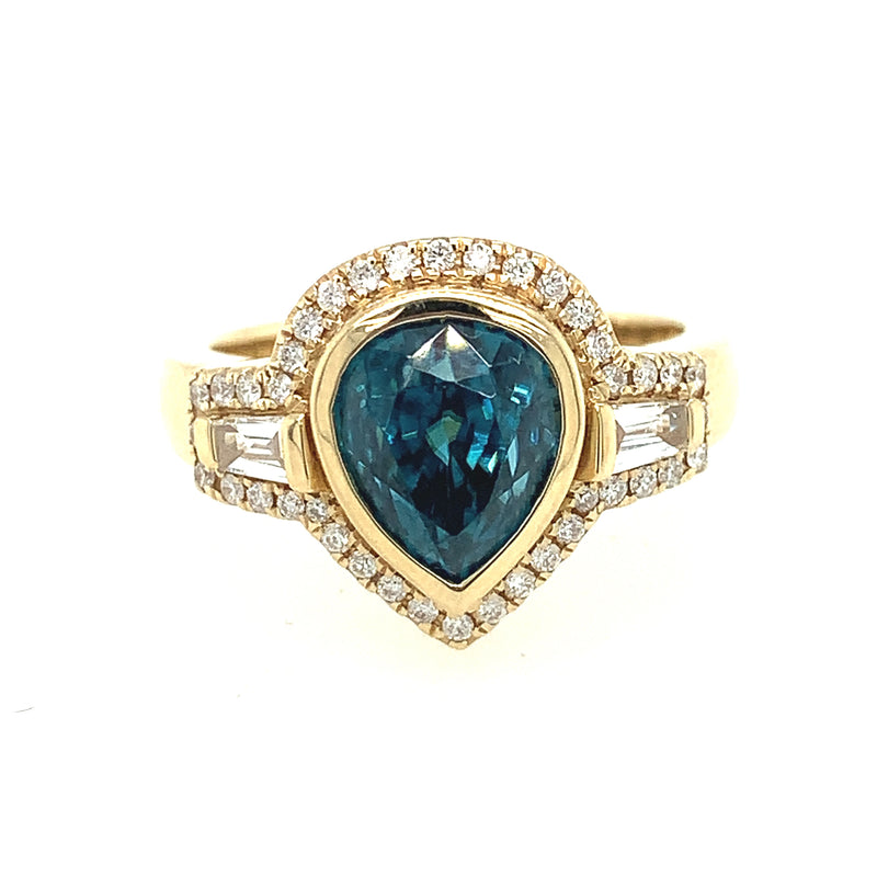 14 Karat Yellow Lady's Halo Gemstone Fasion Ring - ADG JEWELS LLC