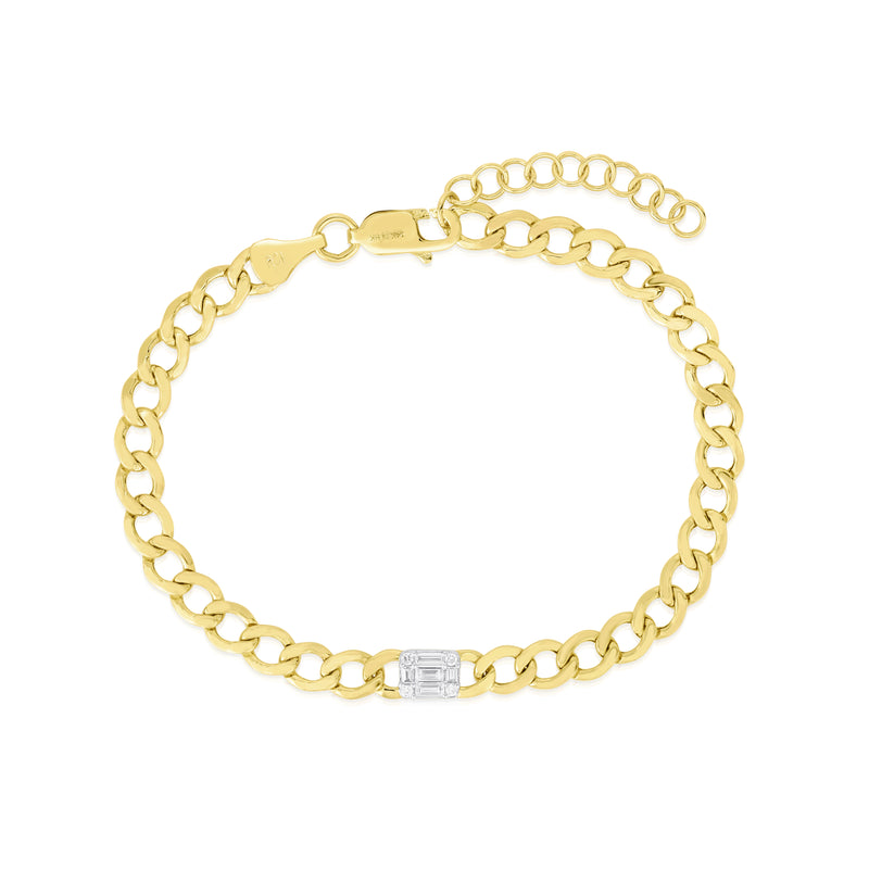 14 Karat Yellow Curb Diamond Bracelet