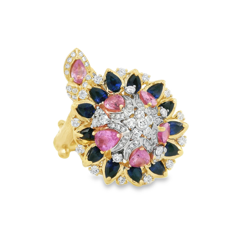 14 Karat Yellow Lady's Flower Gemstone Fasion Ring