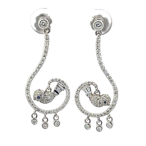 14 Karat White Dangle Diamond Earrings - MALAKAN DIAMOND CO.
