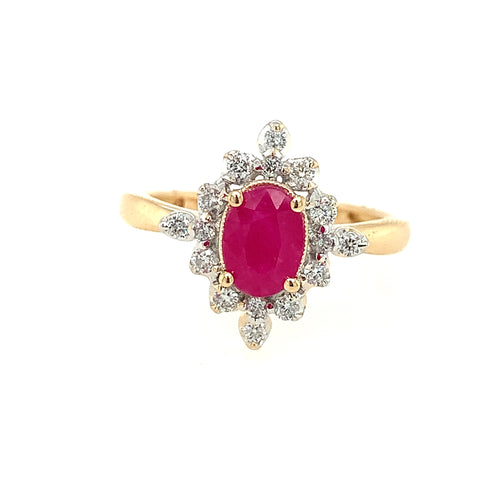 14 Karat Yellow Lady's Halo Gemstone Fasion Ring - ROYAL JEWELRY MFG, INC.