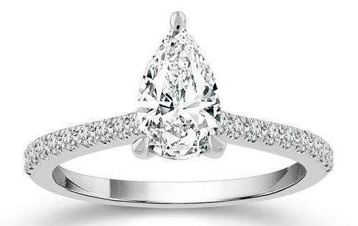 White 14 Karat Straight P Pear Cut Lab Grown Diamond Engagement Ring